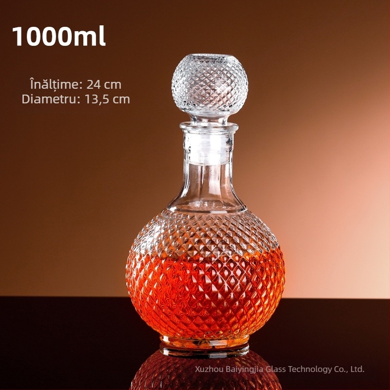 Sticlă de vin goală, decantor de înaltă clasă cu capac, recipient de depozitare în stil european pentru vin, whisky și băuturi spirtoase