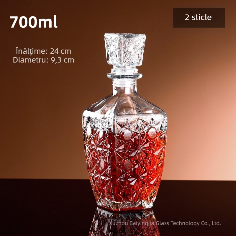 Sticlă de vin goală, decantor de înaltă clasă cu capac, recipient de depozitare în stil european pentru vin, whisky și băuturi spirtoase