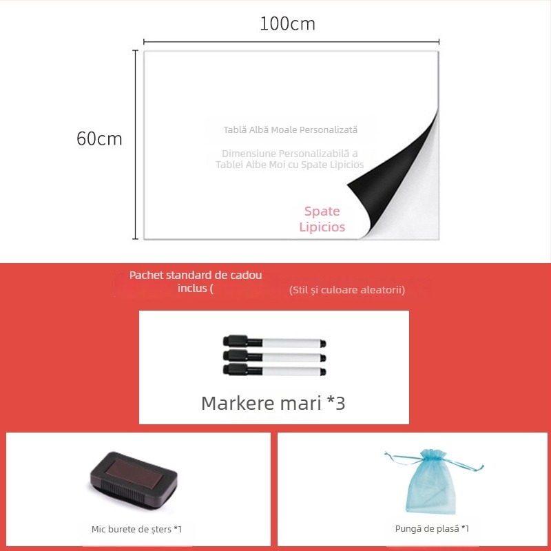 Tablă albă magnetică, cu îmbunătățire, pentru perete de birou; decor mural magnetic pentru copii