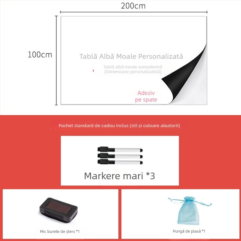 Tablă albă magnetică, cu îmbunătățire, pentru perete de birou; decor mural magnetic pentru copii