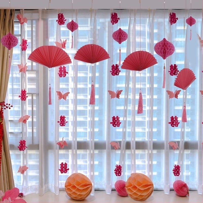 Set de decor pentru nuntă cu ghirlande cu Două Fericiri, perdele pentru camera miresei, felinare și pandante