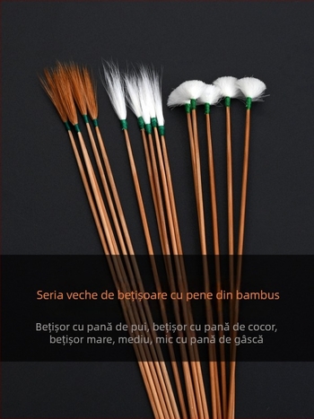 Unealtă de curățare a urechilor cu mâner din bambus și vârfuri cu pene