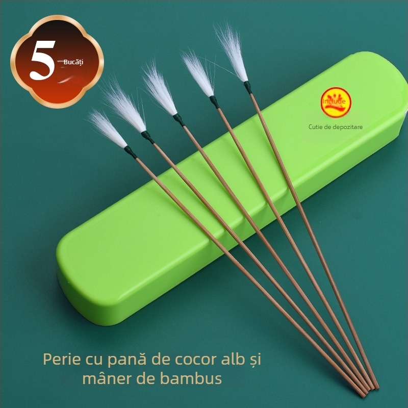 Unealtă de curățare a urechilor cu mâner din bambus și vârfuri cu pene