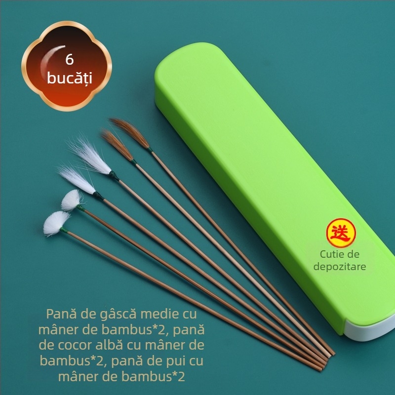 Unealtă de curățare a urechilor cu mâner din bambus și vârfuri cu pene