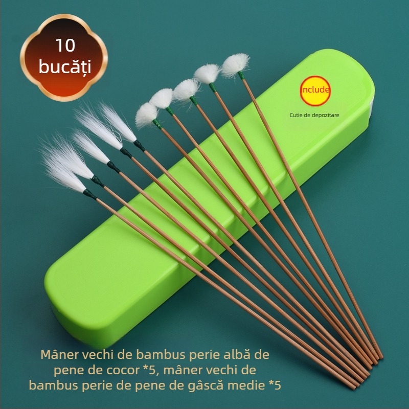 Unealtă de curățare a urechilor cu mâner din bambus și vârfuri cu pene