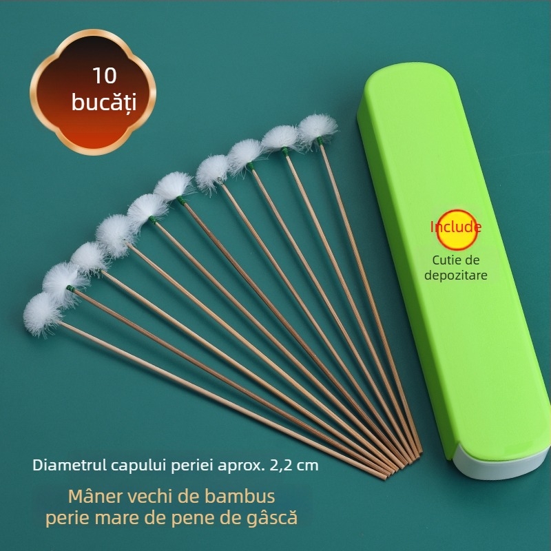 Unealtă de curățare a urechilor cu mâner din bambus și vârfuri cu pene