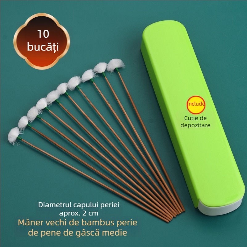 Unealtă de curățare a urechilor cu mâner din bambus și vârfuri cu pene