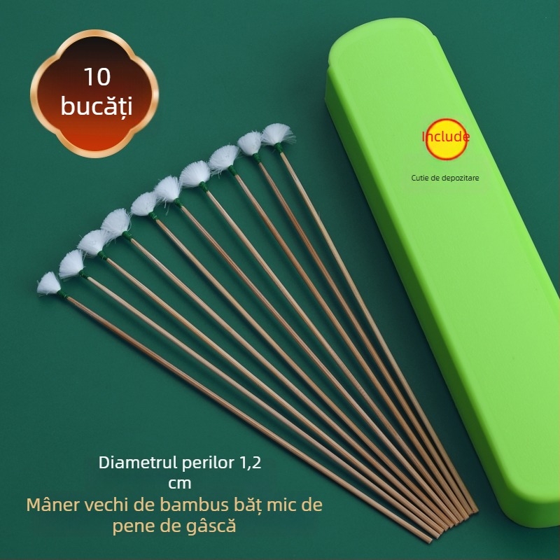 Unealtă de curățare a urechilor cu mâner din bambus și vârfuri cu pene