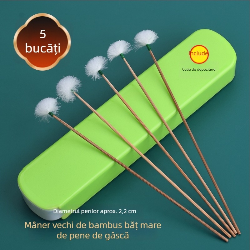 Unealtă de curățare a urechilor cu mâner din bambus și vârfuri cu pene