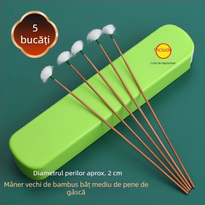 Unealtă de curățare a urechilor cu mâner din bambus și vârfuri cu pene