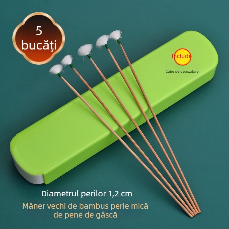 Unealtă de curățare a urechilor cu mâner din bambus și vârfuri cu pene