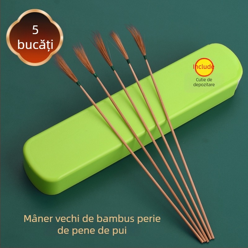 Unealtă de curățare a urechilor cu mâner din bambus și vârfuri cu pene