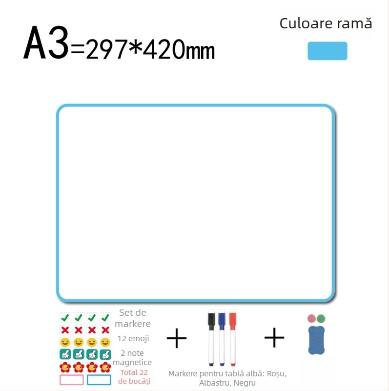 Tablă magnetică de birou cu suport manual, bidirecțională, pentru uz casnic, mică tablă albă magnetică cu ramă metalică, tablă de indicii pentru difuzare în direct