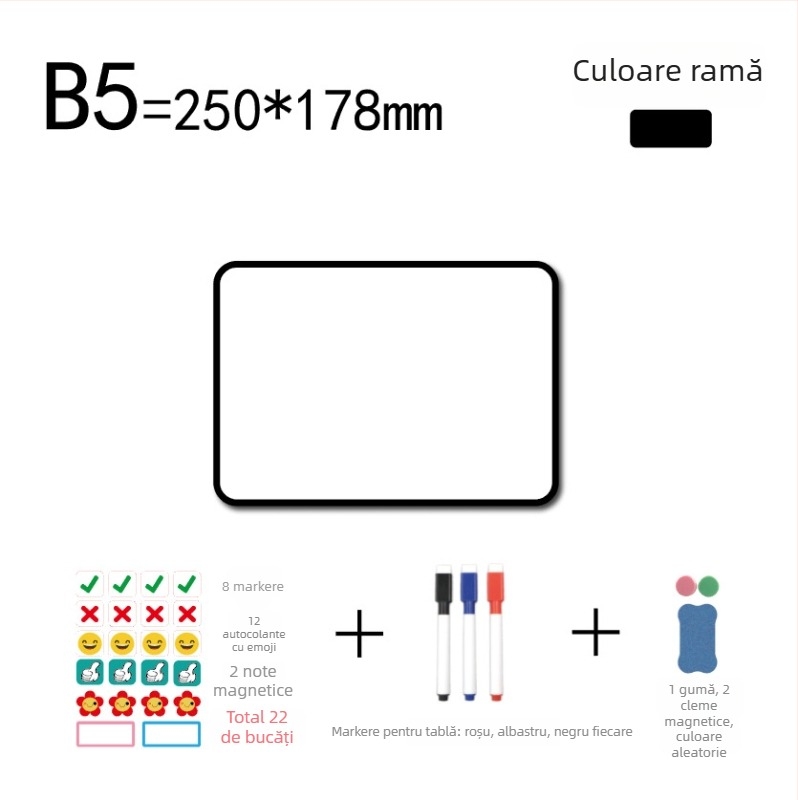 Tablă magnetică de birou cu suport manual, bidirecțională, pentru uz casnic, mică tablă albă magnetică cu ramă metalică, tablă de indicii pentru difuzare în direct