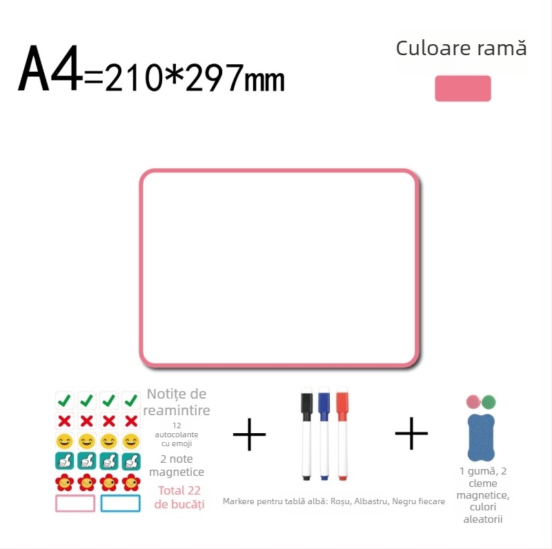 Tablă magnetică de birou cu suport manual, bidirecțională, pentru uz casnic, mică tablă albă magnetică cu ramă metalică, tablă de indicii pentru difuzare în direct