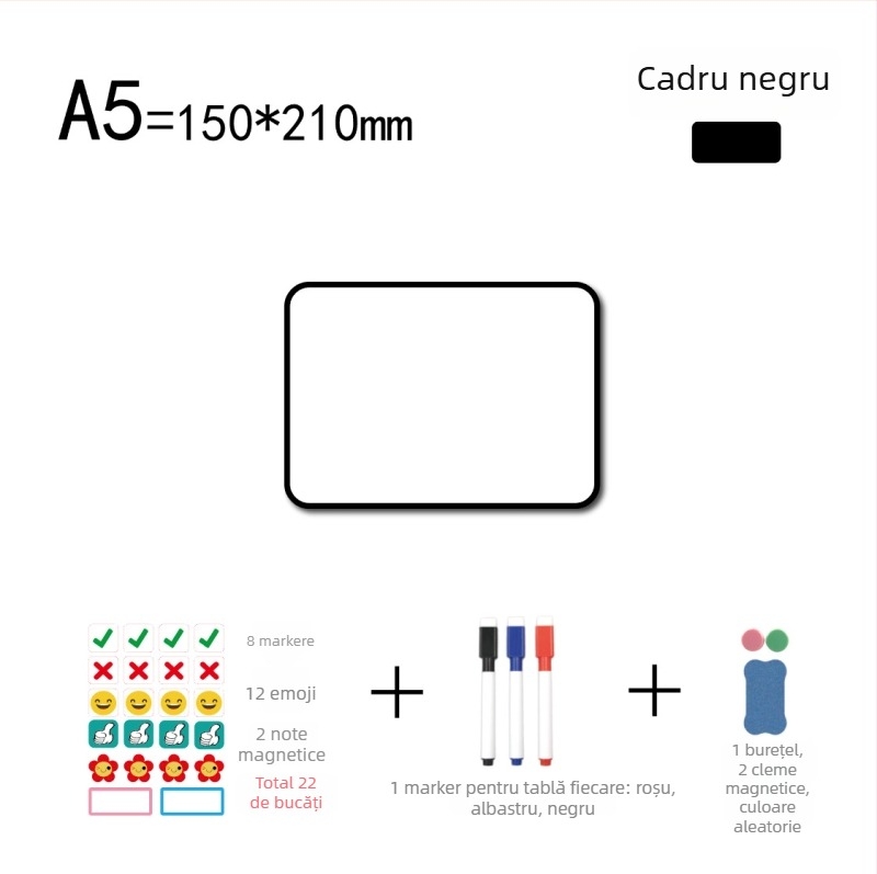 Tablă magnetică de birou cu suport manual, bidirecțională, pentru uz casnic, mică tablă albă magnetică cu ramă metalică, tablă de indicii pentru difuzare în direct