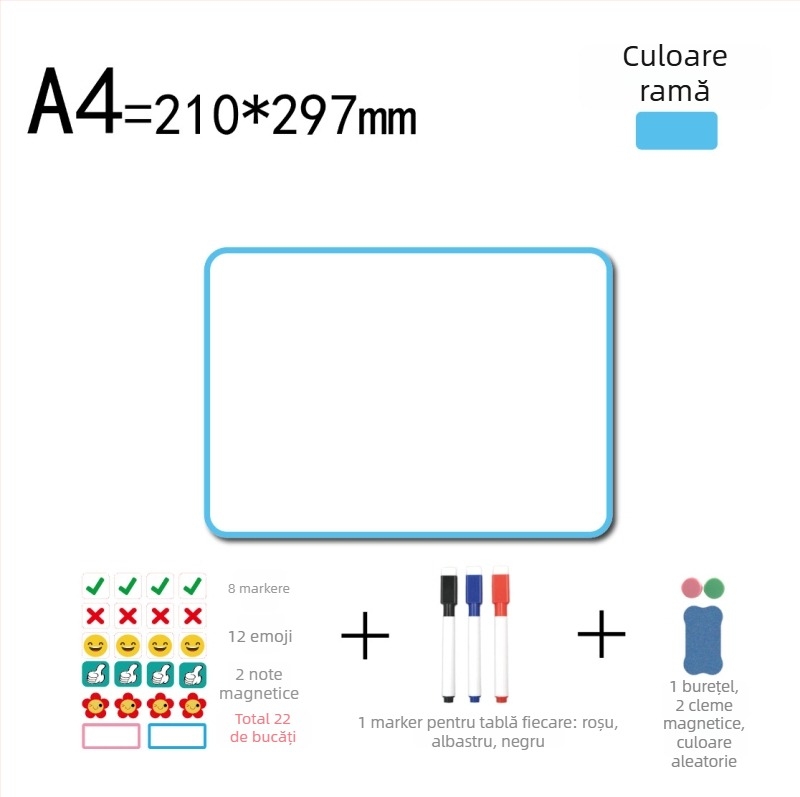 Tablă magnetică de birou cu suport manual, bidirecțională, pentru uz casnic, mică tablă albă magnetică cu ramă metalică, tablă de indicii pentru difuzare în direct