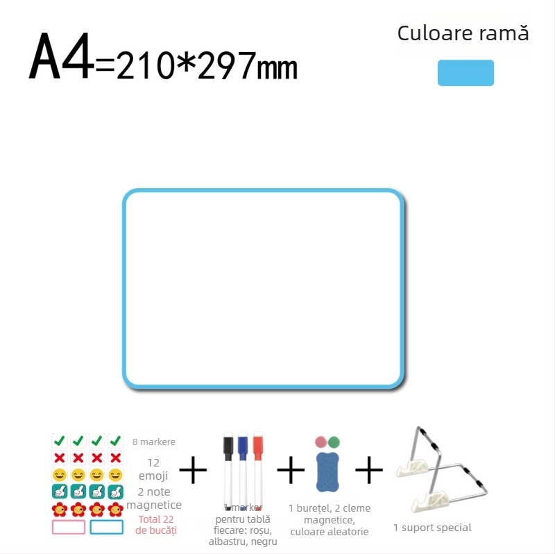 Tablă magnetică de birou cu suport manual, bidirecțională, pentru uz casnic, mică tablă albă magnetică cu ramă metalică, tablă de indicii pentru difuzare în direct