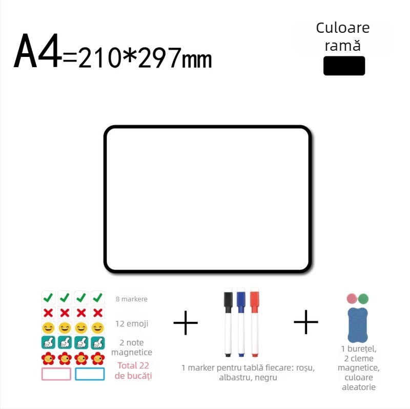 Tablă magnetică de birou cu suport manual, bidirecțională, pentru uz casnic, mică tablă albă magnetică cu ramă metalică, tablă de indicii pentru difuzare în direct