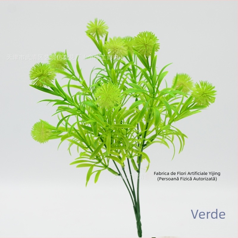 10 flori artificiale în formă de bile pentru decor acasă, decor în stil pădure, flori din plastic și iarbă artificială