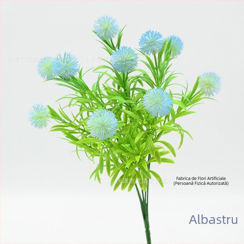 10 flori artificiale în formă de bile pentru decor acasă, decor în stil pădure, flori din plastic și iarbă artificială