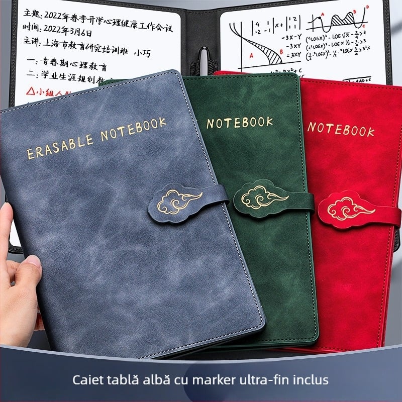 Caiet cu tablă albă bidirecțional, pagini ștergibile, magnet pentru învățare