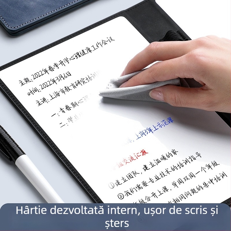 Caiet cu tablă albă bidirecțional, pagini ștergibile, magnet pentru învățare