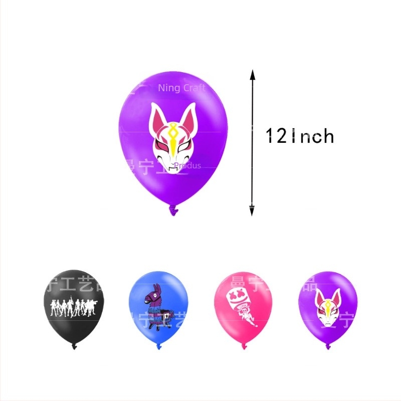 Set de decorațiuni pentru petrecere cu tema Fortnite Night: stegulețe, ornamente de tort cu baloane, ghirlande spirale și accesorii pentru petrecere cu alpaca