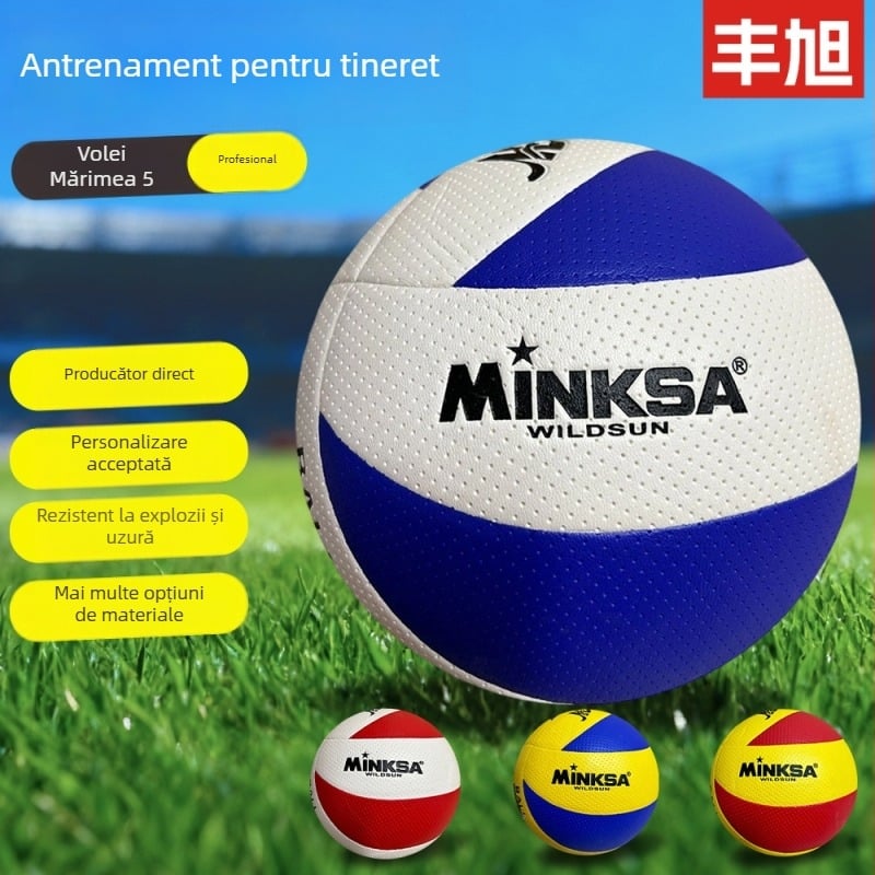Minge volei nr. 5 pentru antrenamente în sală, piele PVC, cusută la mașină, diametrul 215 mm, durabilă