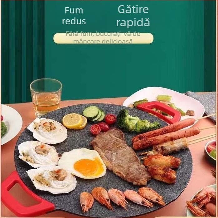 Tigaie-grill electric multifuncțional pentru uz casnic, piatră Maifan, stil coreean de barbecue, grătar electric, oală pentru hot pot și prăjire de steak