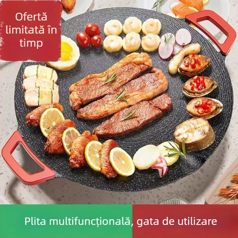 Tigaie-grill electric multifuncțional pentru uz casnic, piatră Maifan, stil coreean de barbecue, grătar electric, oală pentru hot pot și prăjire de steak