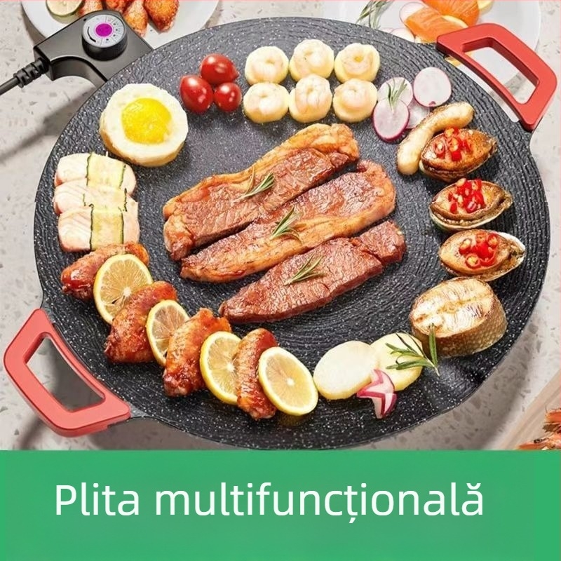 Tigaie-grill electric multifuncțional pentru uz casnic, piatră Maifan, stil coreean de barbecue, grătar electric, oală pentru hot pot și prăjire de steak