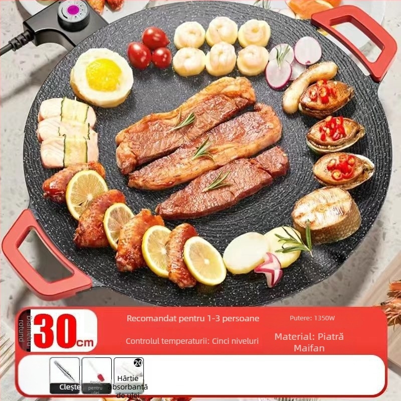 Tigaie-grill electric multifuncțional pentru uz casnic, piatră Maifan, stil coreean de barbecue, grătar electric, oală pentru hot pot și prăjire de steak