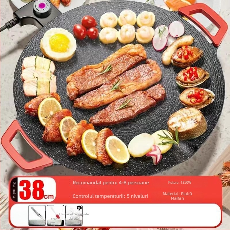 Tigaie-grill electric multifuncțional pentru uz casnic, piatră Maifan, stil coreean de barbecue, grătar electric, oală pentru hot pot și prăjire de steak