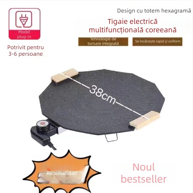 Tigaie-grill electric multifuncțional pentru uz casnic, piatră Maifan, stil coreean de barbecue, grătar electric, oală pentru hot pot și prăjire de steak