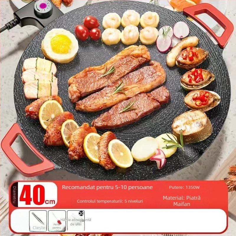Tigaie-grill electric multifuncțional pentru uz casnic, piatră Maifan, stil coreean de barbecue, grătar electric, oală pentru hot pot și prăjire de steak