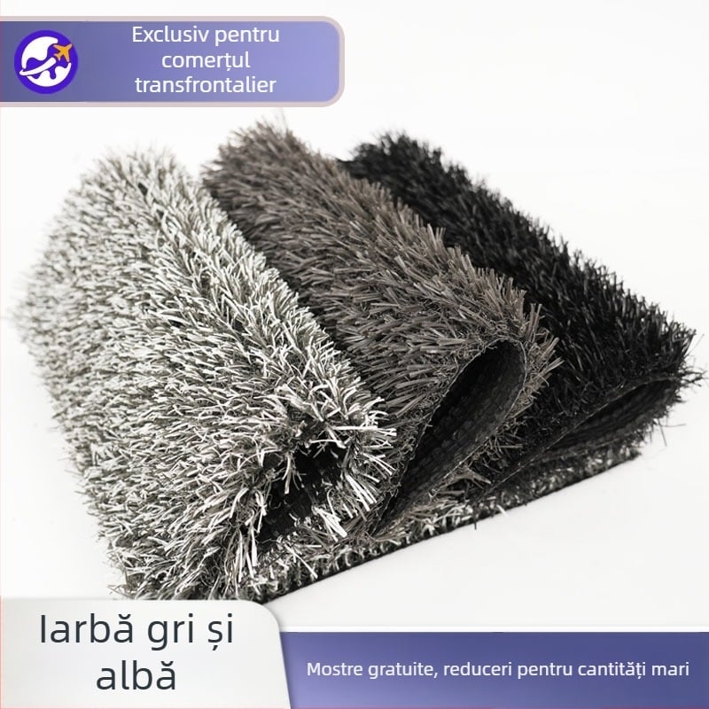 Gazon artificial gri-alb – decorativ de înaltă calitate, aspect realist pentru spații exterioare și fundal foto