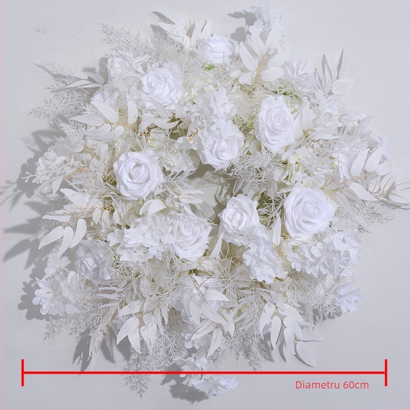 Nou aranjament floral pentru masă de nuntă cu coroană, suport electroplatinat, fundal floral pentru perete și vitrină cu flori artificiale.