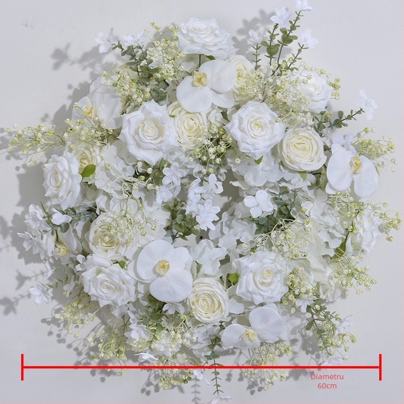 Nou aranjament floral pentru masă de nuntă cu coroană, suport electroplatinat, fundal floral pentru perete și vitrină cu flori artificiale.