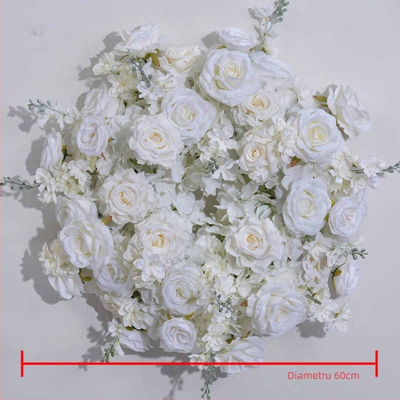 Nou aranjament floral pentru masă de nuntă cu coroană, suport electroplatinat, fundal floral pentru perete și vitrină cu flori artificiale.