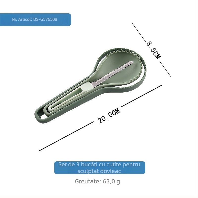 Set de tăiere a fructelor 6 în 1 cu tăietor pentru pepene și lingură pentru pulpă