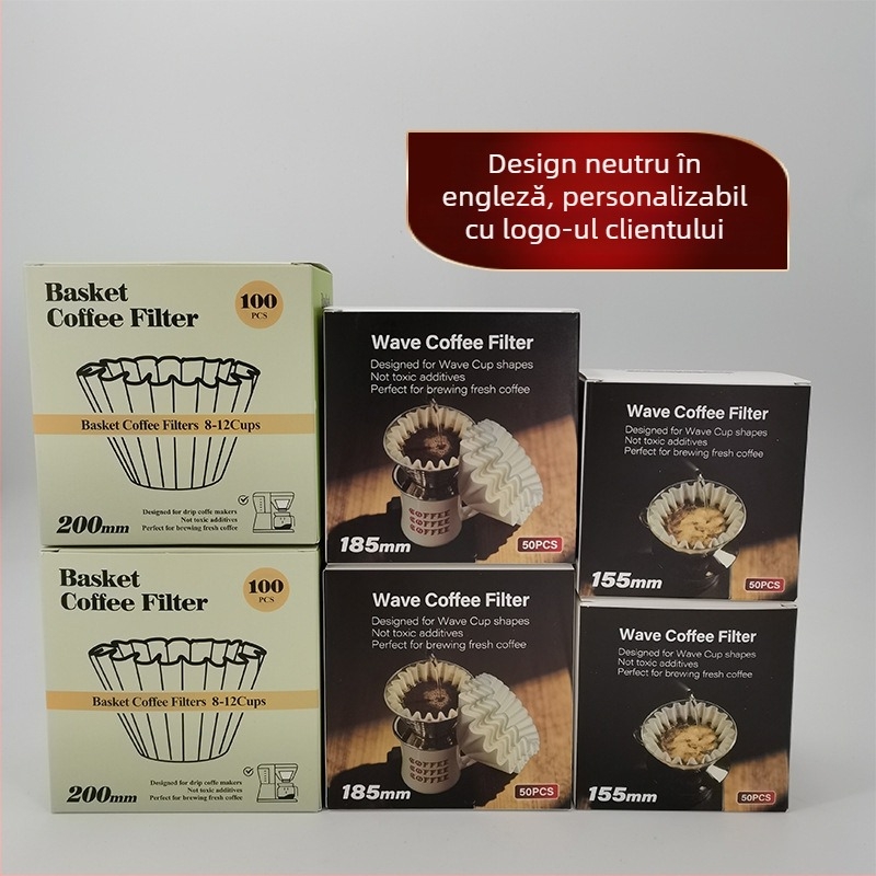 Huilamei Filtru de cafea din fibre vegetale, în formă de coș și tort, design tip bol cu valuri pentru utilizare acasă