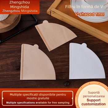 Filtru de cafea de unică folosință, conic, în formă de V, din pulpă de lemn naturală, pentru pour-over