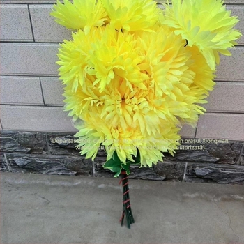 Crizanteme artificiale de satin, 75 cm, cu șapte capete, decor pentru mormânt la Qingming