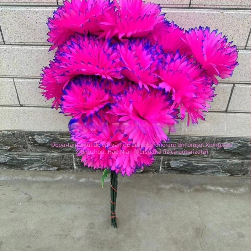 Crizanteme artificiale de satin, 75 cm, cu șapte capete, decor pentru mormânt la Qingming