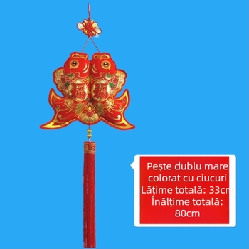 Nod chinezesc cu lanternă de atârnat, catifea auriu ștampilat cinci binecuvântări, pandantive cu pești, lotus și simbolul norocului