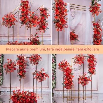 Arc decorativ metalic pentru nuntă, suport pentru flori și cadru geometric pentru fundal