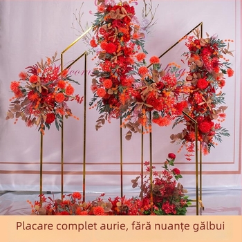 Arc decorativ metalic pentru nuntă, suport pentru flori și cadru geometric pentru fundal