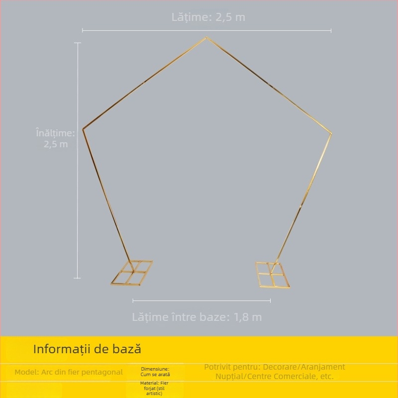 Arc decorativ metalic pentru nuntă, suport pentru flori și cadru geometric pentru fundal