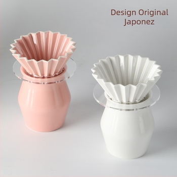 Filtru ceramic pentru cafea cu design origami și suport din cristal, V60 pentru cafea turnată manual